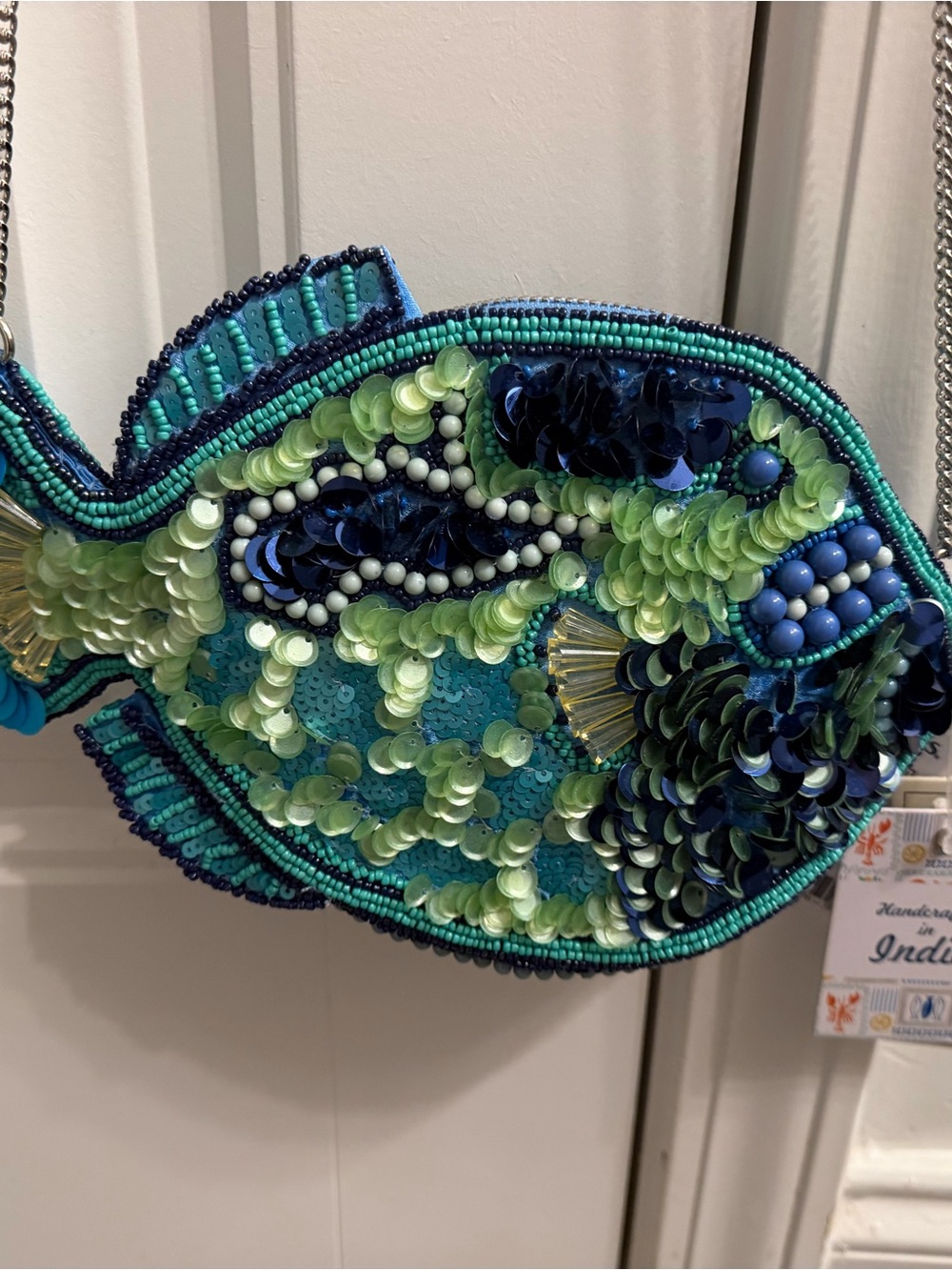 Beaded Fish Crossbody Bag - Blue & Green